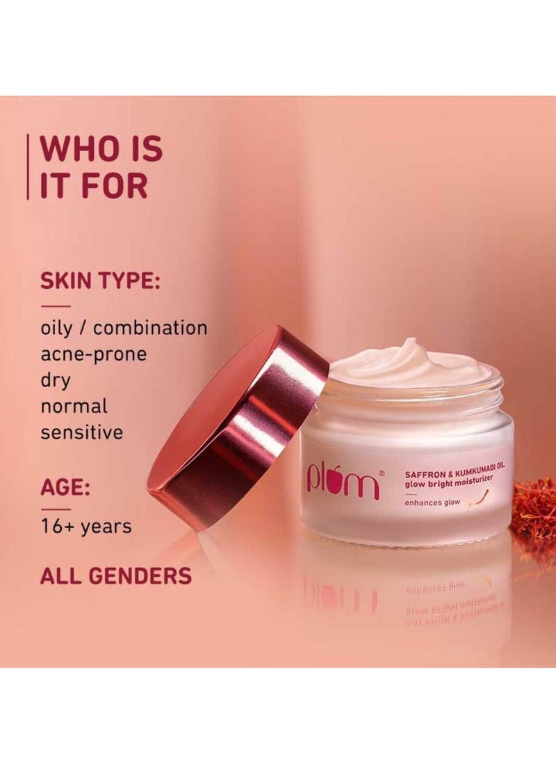 Plum - Plum Saffron & Kumkumadi Oil Glow Bright Moisturizer with SPF 35 Brightens Skin & Enhances Glow Fights Dark Spots & Dull Skin UVA & UVB Protection For All Skin Types 100% Vegan 50 g - Image 1