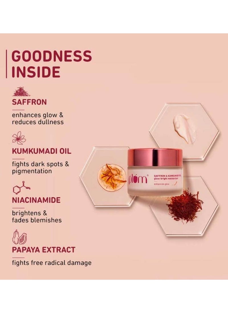 Plum - Plum Saffron & Kumkumadi Oil Glow Bright Moisturizer with SPF 35 Brightens Skin & Enhances Glow Fights Dark Spots & Dull Skin UVA & UVB Protection For All Skin Types 100% Vegan 50 g - Image 1