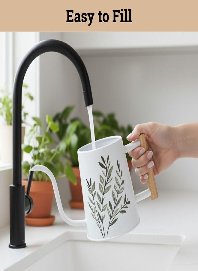 HB Design Co. 35 oz Metal Small Indoor Watering Can with Long Spout & Real Wood Handle for House Plants, Succulents, Cacti & Seedlings - White Long Spout Watering Can Indoor Plants - Stylish, Gentle Flow, No Spills - Image 4