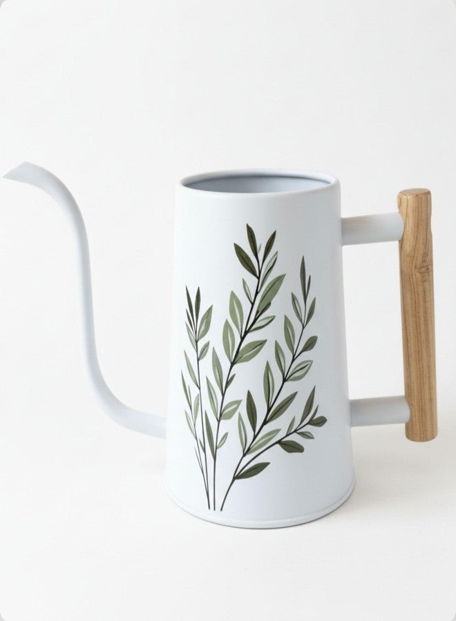 HB Design Co. 35 oz Metal Small Indoor Watering Can with Long Spout & Real Wood Handle for House Plants, Succulents, Cacti & Seedlings - White Long Spout Watering Can Indoor Plants - Stylish, Gentle Flow, No Spills - Image 1