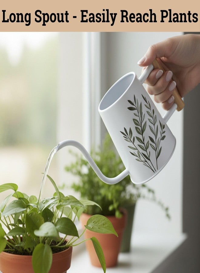 HB Design Co. 35 oz Metal Small Indoor Watering Can with Long Spout & Real Wood Handle for House Plants, Succulents, Cacti & Seedlings - White Long Spout Watering Can Indoor Plants - Stylish, Gentle Flow, No Spills - Image 3