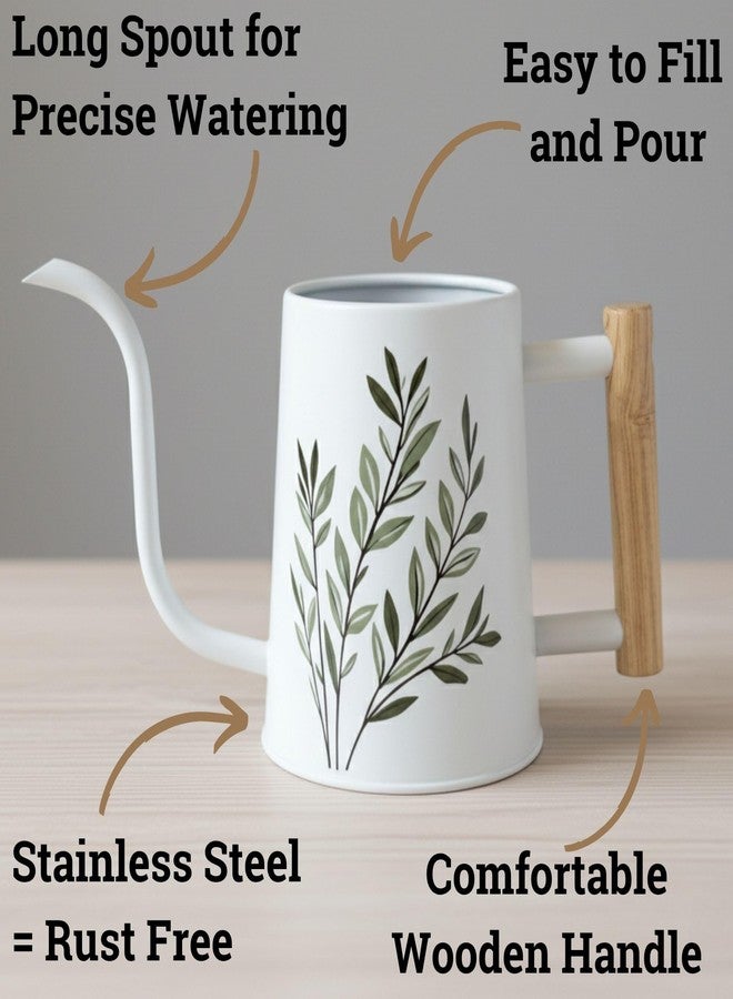 HB Design Co. 35 oz Metal Small Indoor Watering Can with Long Spout & Real Wood Handle for House Plants, Succulents, Cacti & Seedlings - White Long Spout Watering Can Indoor Plants - Stylish, Gentle Flow, No Spills - Image 2