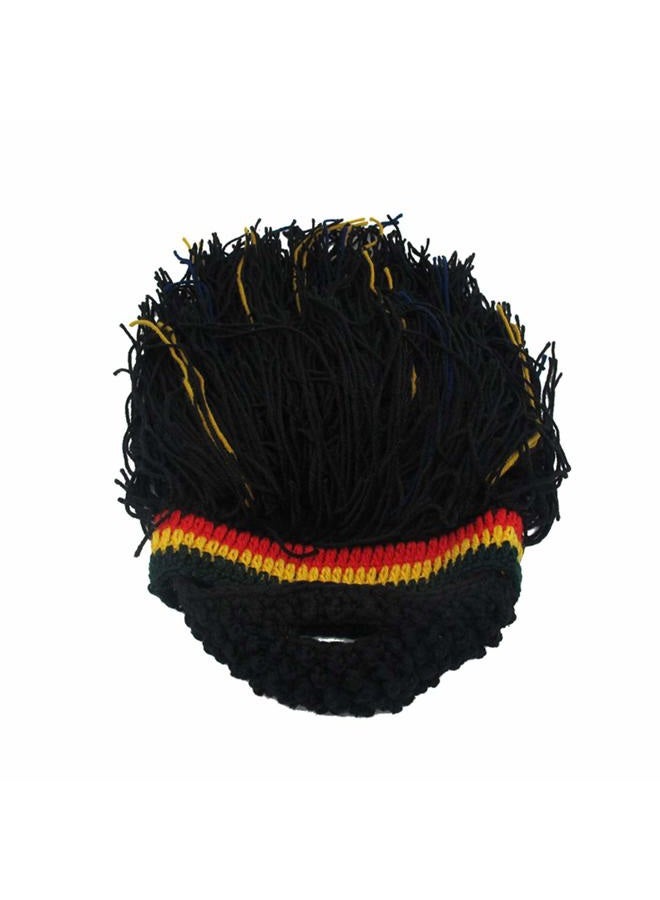 FALETO Knit Beanie Beard Hat Rasta Hat with Dreadlocks Handmade Wig Fancy Halloween Caps, Black, M - Image 4