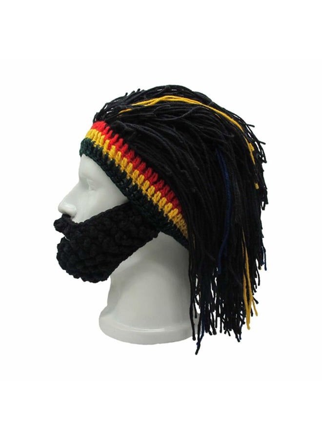 FALETO Knit Beanie Beard Hat Rasta Hat with Dreadlocks Handmade Wig Fancy Halloween Caps, Black, M - Image 2