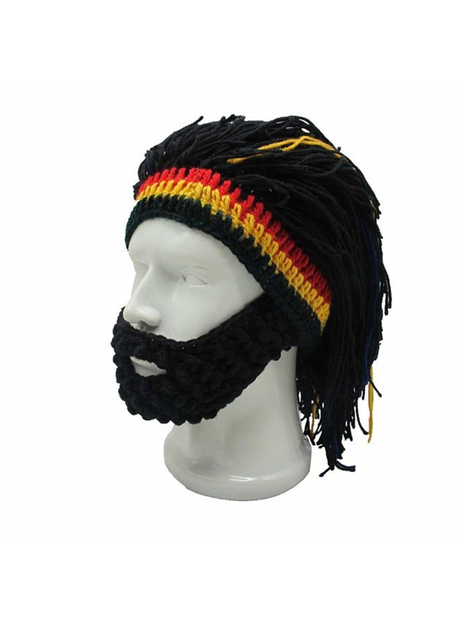 FALETO Knit Beanie Beard Hat Rasta Hat with Dreadlocks Handmade Wig Fancy Halloween Caps, Black, M - Image 5