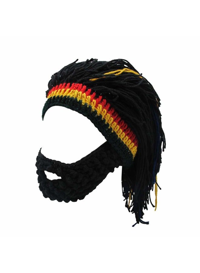 FALETO Knit Beanie Beard Hat Rasta Hat with Dreadlocks Handmade Wig Fancy Halloween Caps, Black, M - Image 1