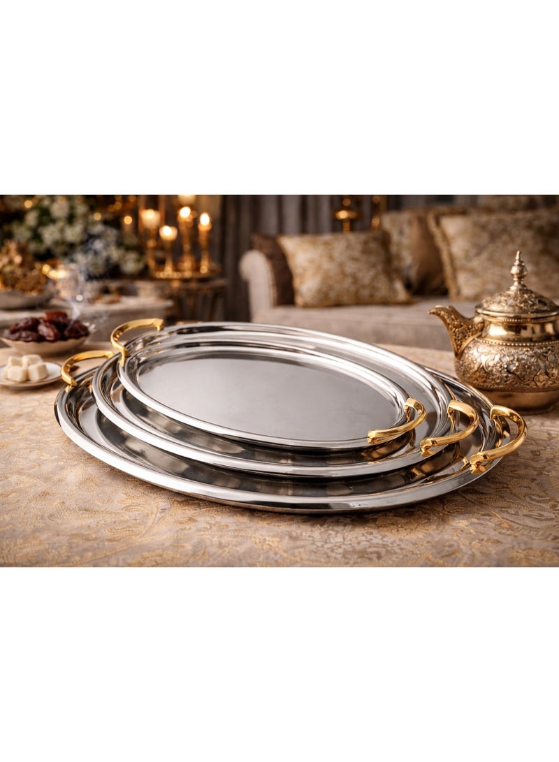 دانيا طقم صواني ضيافة فاخرة 🤍 تصميم معدني أنيق بثلاثة أحجام لجميع مناسباتك - Image 1