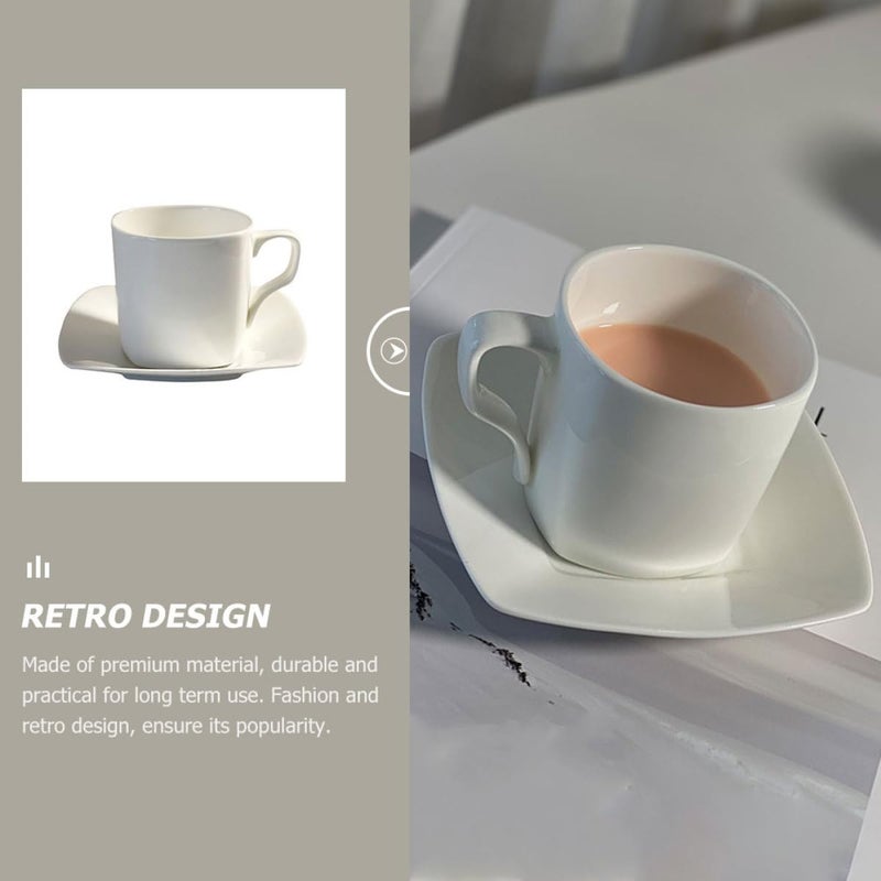 Vintage Style Bone China Square Mug with Saucer Ceramic Coffee Cup Set for Tea and Latte - Image 5