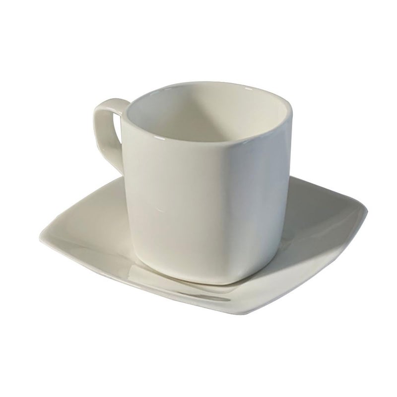 Vintage Style Bone China Square Mug with Saucer Ceramic Coffee Cup Set for Tea and Latte - Image 2