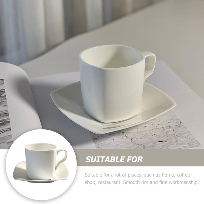 Vintage Style Bone China Square Mug with Saucer Ceramic Coffee Cup Set for Tea and Latte - Image 4