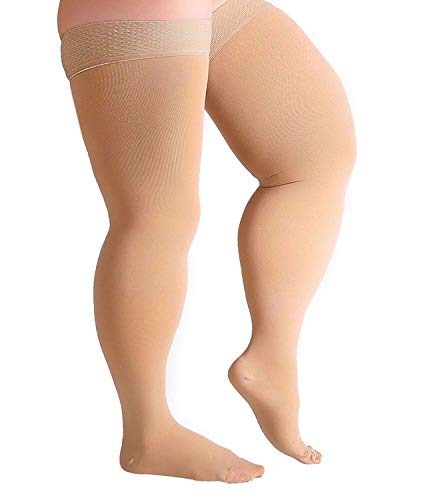 Runee Wide Thigh High Closed Toe Compression Stockings 2030mmHg Compression Designed For People With Wide Thigh And Calves Beige - Image 2