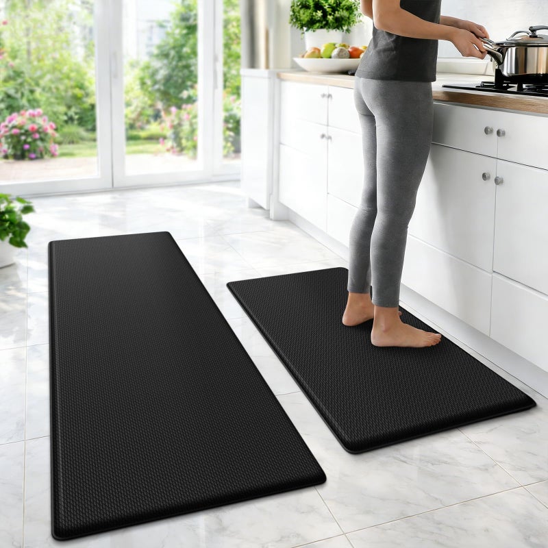 StepLively Kitchen Mat, 2 PCS Kitchen Rugs, Cushioned Kitchen Mats for Floor, Anti Fatigue Kitchen Rug Set, Non-Slip Standing Mat for Kitchen, Office, Sink, 17.3"x30"+17.3"x47", Black - Image 1