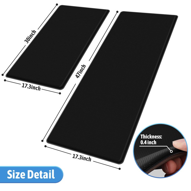 StepLively Kitchen Mat, 2 PCS Kitchen Rugs, Cushioned Kitchen Mats for Floor, Anti Fatigue Kitchen Rug Set, Non-Slip Standing Mat for Kitchen, Office, Sink, 17.3"x30"+17.3"x47", Black - Image 2