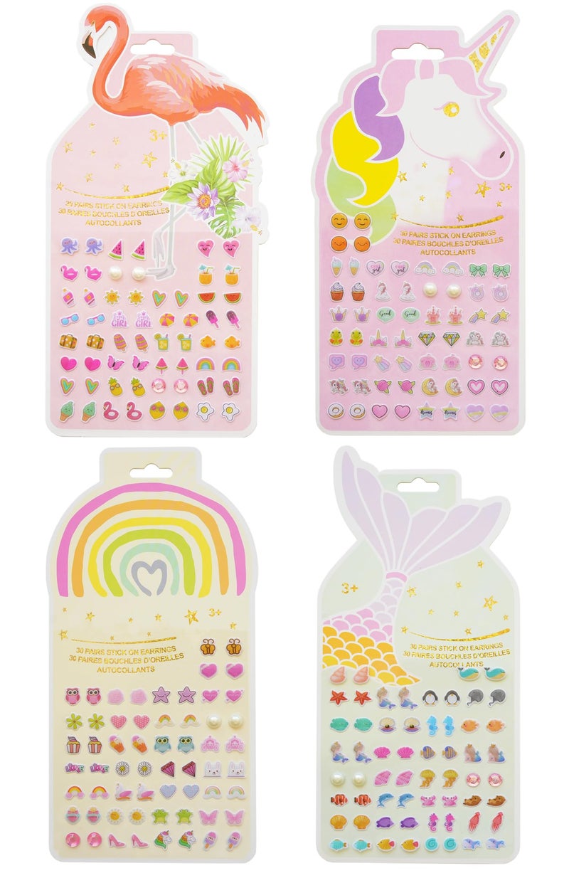 koutey Stick On Earrings - Girls 3D Unicorn Sticker Earrings Self-Adhesive Glitter Craft Gem Stickers Easter Stick on Earring (Multistyle Theme Set) - Image 1