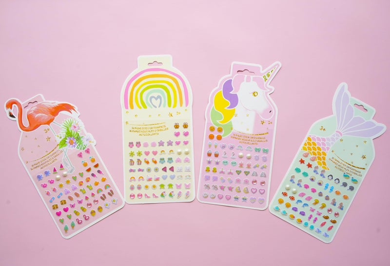 koutey Stick On Earrings - Girls 3D Unicorn Sticker Earrings Self-Adhesive Glitter Craft Gem Stickers Easter Stick on Earring (Multistyle Theme Set) - Image 3