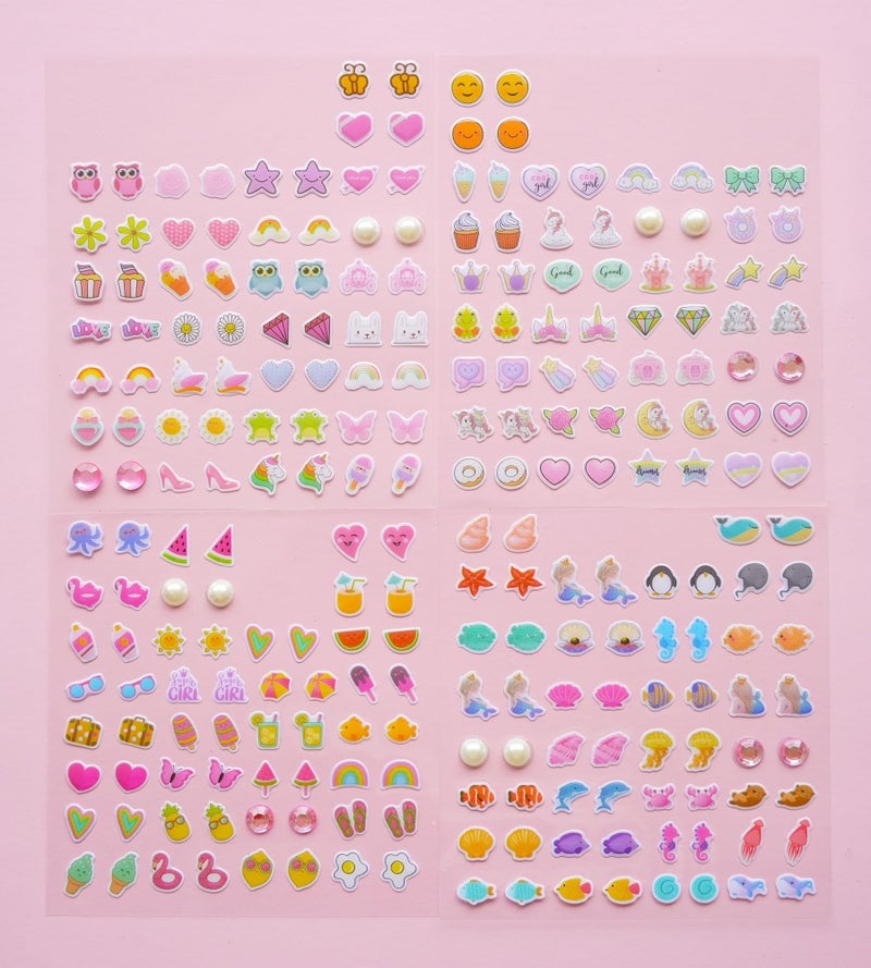 koutey Stick On Earrings - Girls 3D Unicorn Sticker Earrings Self-Adhesive Glitter Craft Gem Stickers Easter Stick on Earring (Multistyle Theme Set) - Image 4