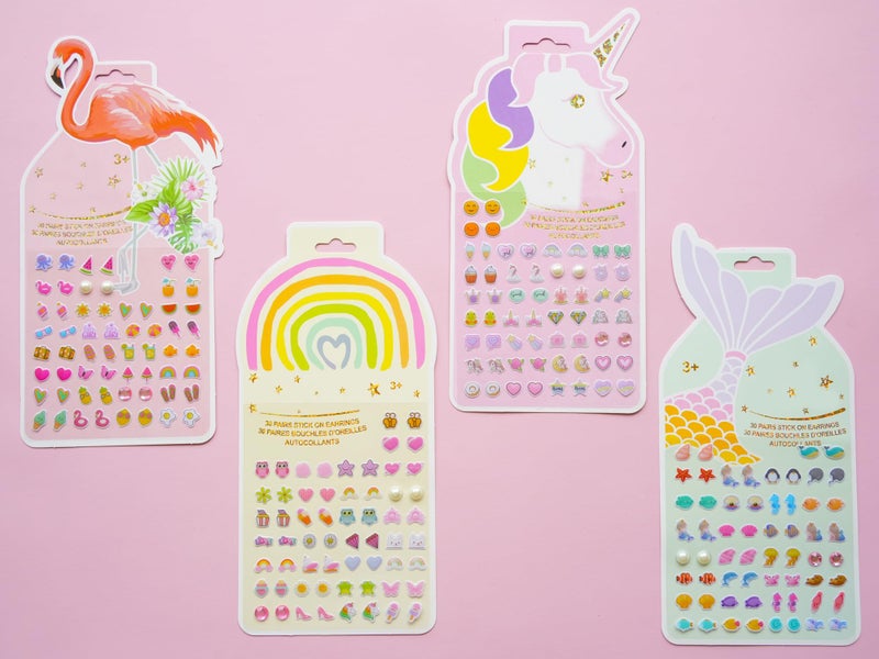 koutey Stick On Earrings - Girls 3D Unicorn Sticker Earrings Self-Adhesive Glitter Craft Gem Stickers Easter Stick on Earring (Multistyle Theme Set) - Image 2