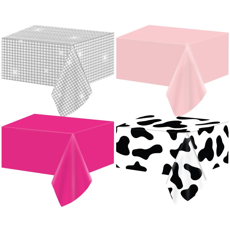 CHUNNIN 4PCS Disco Cowgirl Party Decorations Pink Cowgirl Tablecloth Cow Print Western Party Supplies Pink Disco Ball Plastic Table Cover Disposable for Girls Birthday Bachelorette 80s 90s Favors - Image 2