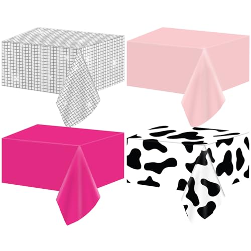 CHUNNIN 4PCS Disco Cowgirl Party Decorations Pink Cowgirl Tablecloth Cow Print Western Party Supplies Pink Disco Ball Plastic Table Cover Disposable for Girls Birthday Bachelorette 80s 90s Favors - Image 1