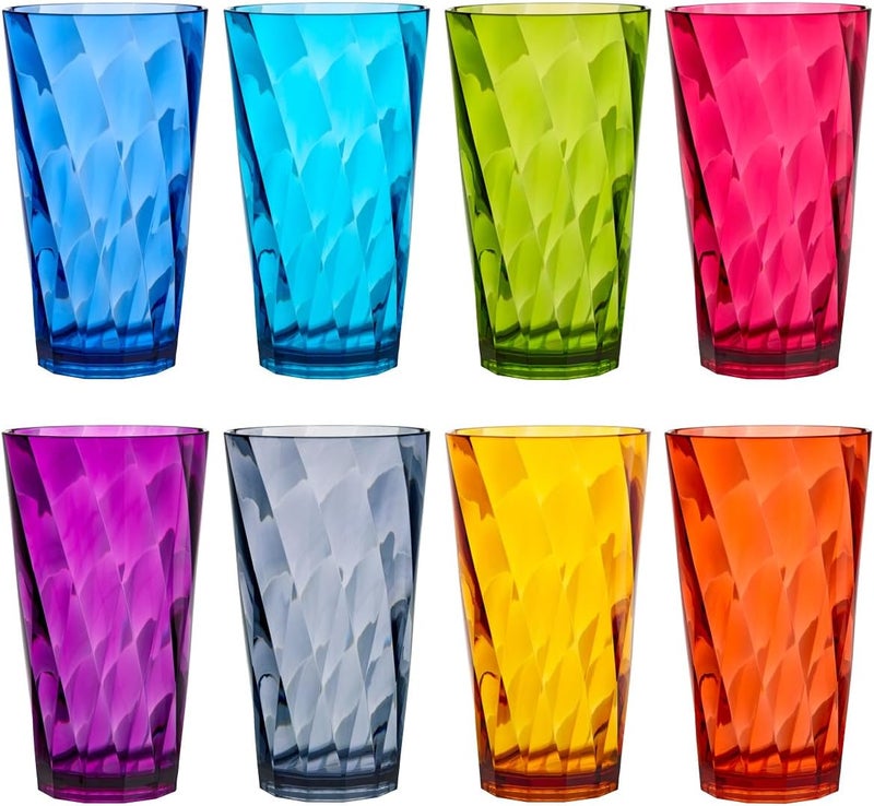 US Acrylic Optix Plastic Reusable Drinking Glasses (Set of 8) 20oz Water Cups in Jewel Tone Colors | BPA-Free Tumblers, Made in USA | Top-Rack Dishwasher Safe - Image 1