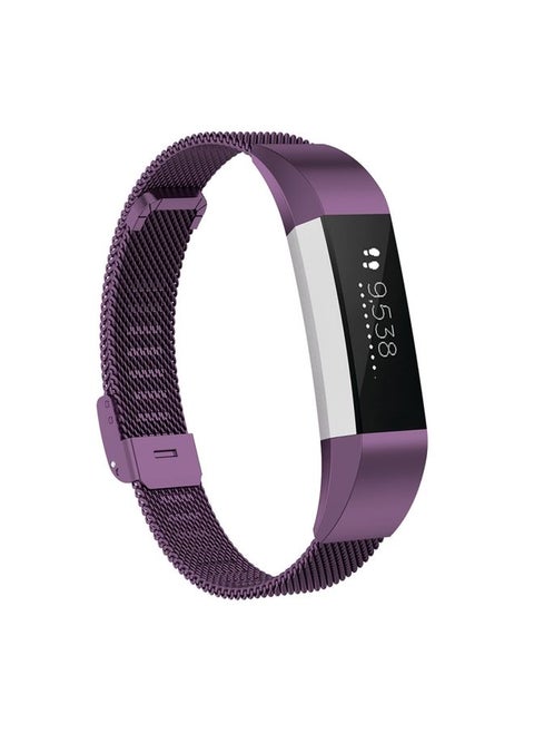 Replacement Strap For Fitbit Alta / Alta HR / ACE Watch Button Mesh Metal Replacement Strap Watchband, Size:L Dark Purple