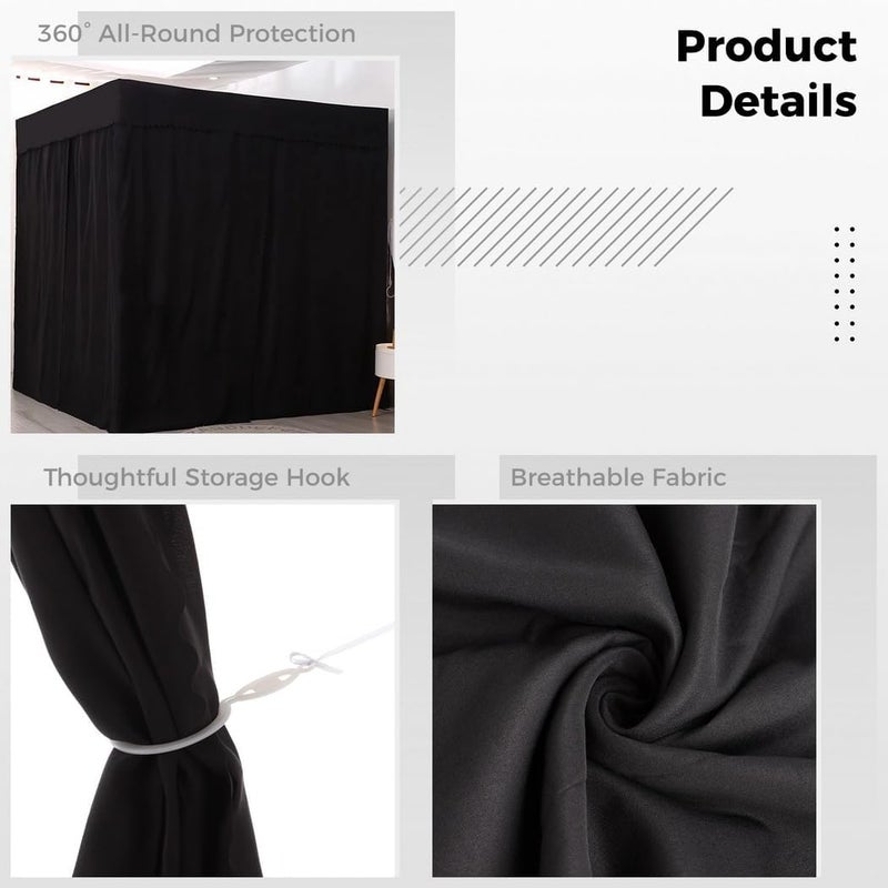 Blackout Canopy Bed Curtains, Lightproof Bed Curtain, Black Bed Canopies for Adults Bedroom Decor, Four Corners Post Bed Canopy (Black, Queen, 59 X 79 X 77 Inches) - Image 2