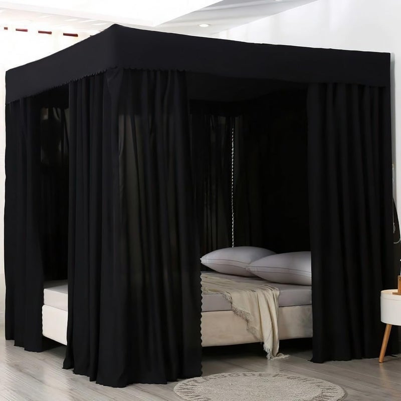 Blackout Canopy Bed Curtains, Lightproof Bed Curtain, Black Bed Canopies for Adults Bedroom Decor, Four Corners Post Bed Canopy (Black, Queen, 59 X 79 X 77 Inches) - Image 1