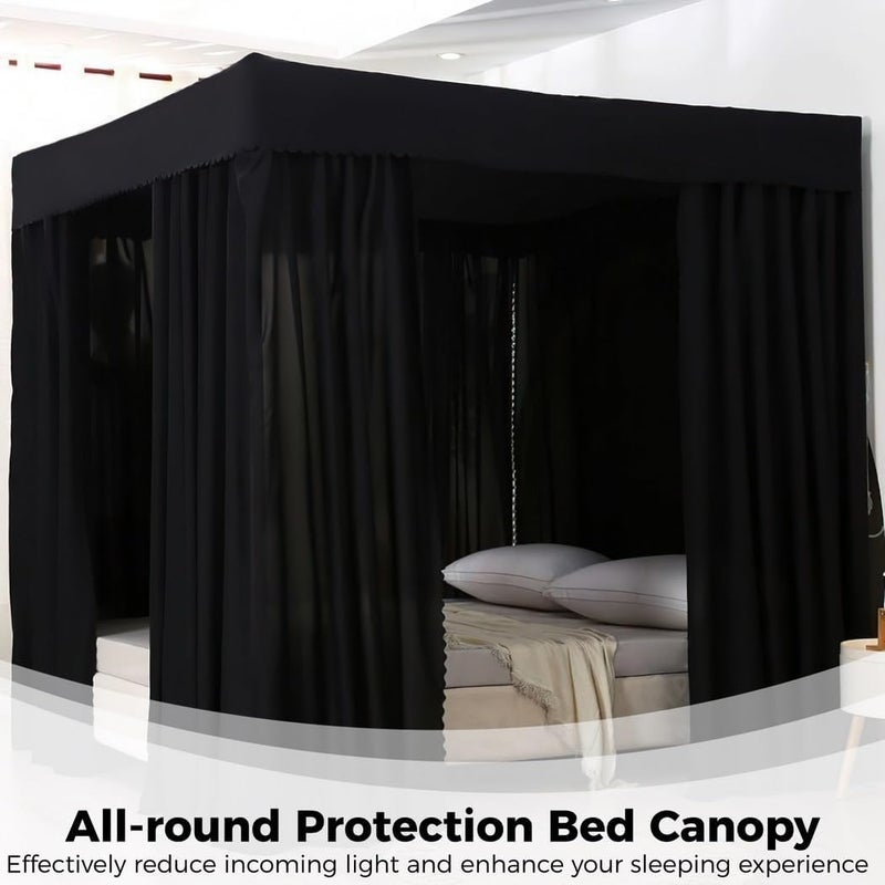 Blackout Canopy Bed Curtains, Lightproof Bed Curtain, Black Bed Canopies for Adults Bedroom Decor, Four Corners Post Bed Canopy (Black, Queen, 59 X 79 X 77 Inches) - Image 3