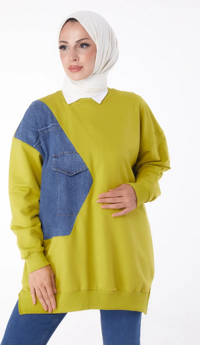 Tofisa Plain Crew Neck Women's Green Garnish Sweat - 26224