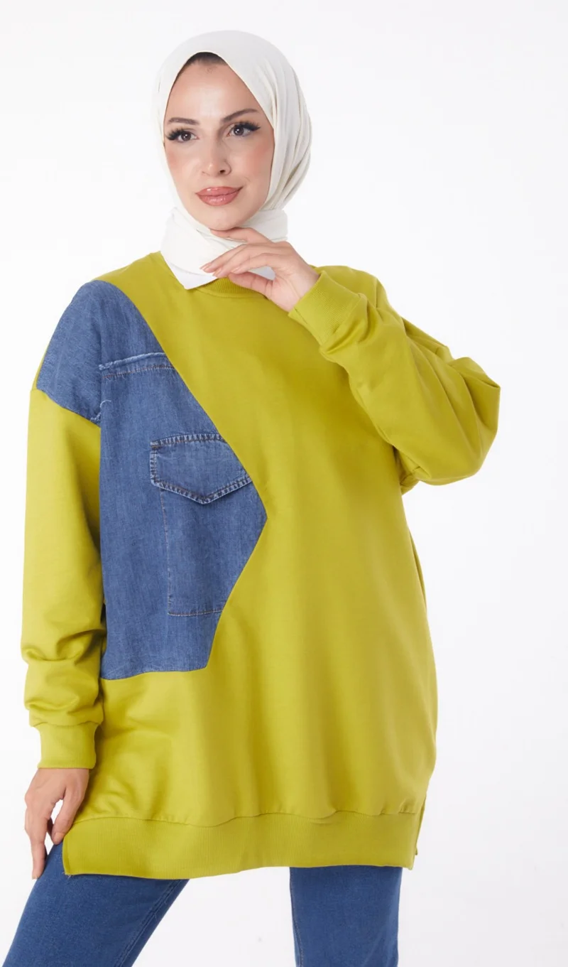 Tofisa Plain Crew Neck Women's Green Garnish Sweat - 26224