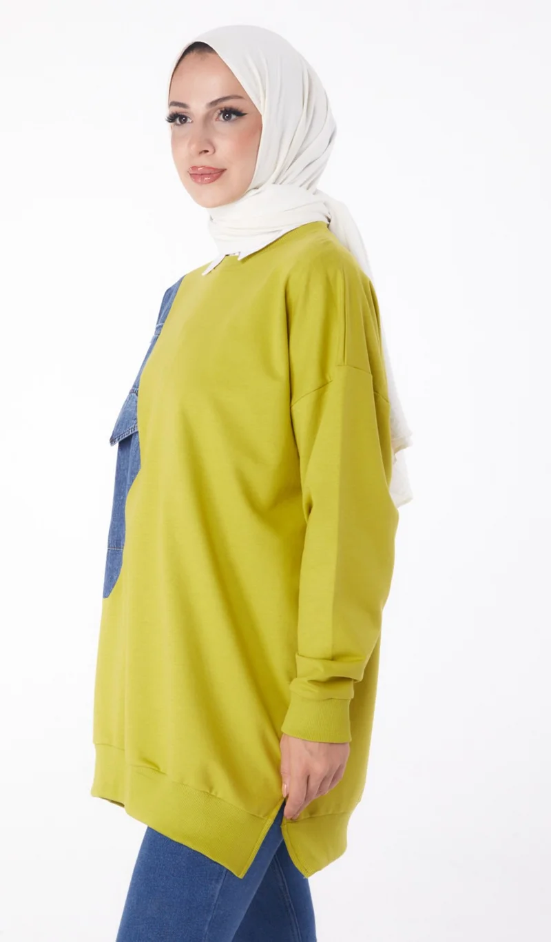 Tofisa Plain Crew Neck Women's Green Garnish Sweat - 26224