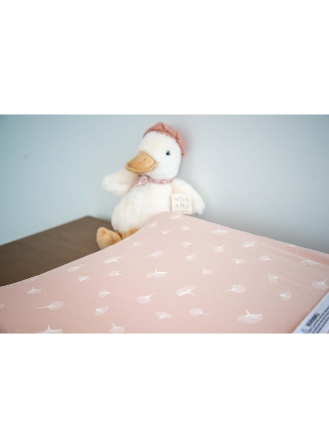 Ely's & Co. Ely's & Co. Changing Pad Covers│Cradle Sheets 2-Pack — Combed, 100% Jersey Cotton for Baby Girl — Rosewater Pink, Pin Dots Gingko Leaves  - Image 3