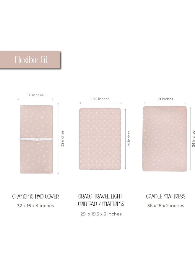 Ely's & Co. Ely's & Co. Changing Pad Covers│Cradle Sheets 2-Pack — Combed, 100% Jersey Cotton for Baby Girl — Rosewater Pink, Pin Dots Gingko Leaves  - Image 2