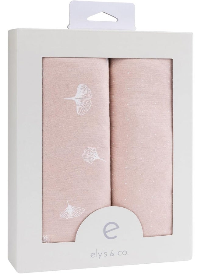 Ely's & Co. Ely's & Co. Changing Pad Covers│Cradle Sheets 2-Pack — Combed, 100% Jersey Cotton for Baby Girl — Rosewater Pink, Pin Dots Gingko Leaves  - Image 4