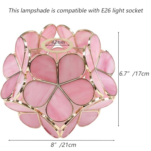 Bieye S10732 Tiffany Style Stained Glass Flower Petal Lampshade (Pink, 8" Cherry Blossom) - Image 2