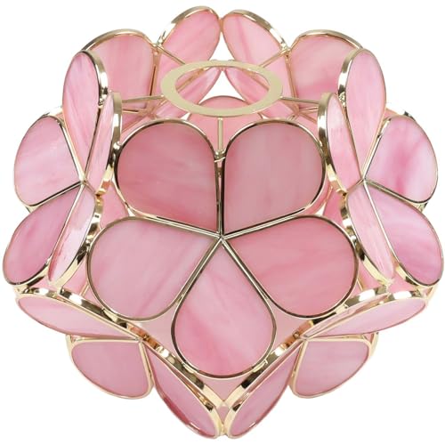 Bieye S10732 Tiffany Style Stained Glass Flower Petal Lampshade (Pink, 8" Cherry Blossom) - Image 1