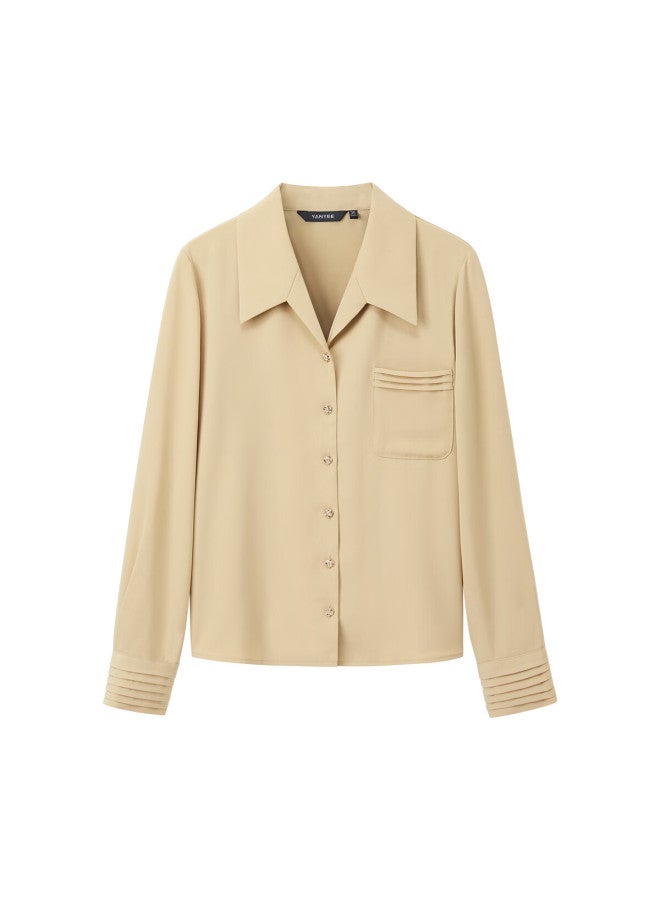Yanyee Minimalist Versatile French Style Shirt For Women Autumn Loose Fit Long Sleeve Collared Shirt Camel S/36 - Image 3
