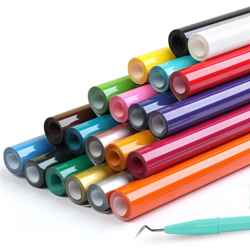 HTVRONT HTV Heat Transfer Vinyl Bundle  20 Pack 12 x 3FT Iron on Vinyl for All Cutting Machine Easy to Use Heat Transfer Vinyl for T Shirts HTV Vinyl Bundle with 20 Assorted Colors