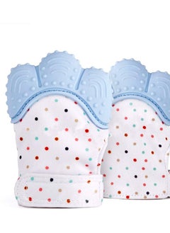 ORiTi 2 Pack Baby Teething Mittens Self Soothing Pain Relief Mitt, Stimulating Teether Toy, Prevent Scratches Protection Glove Unisex for 0-6 Months Baby (Blue)  - Image 1