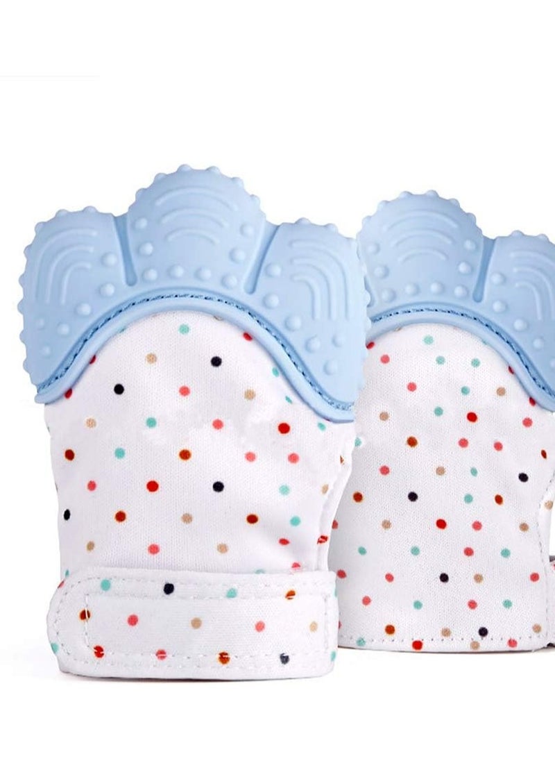 ORiTi 2 Pack Baby Teething Mittens Self Soothing Pain Relief Mitt, Stimulating Teether Toy, Prevent Scratches Protection Glove Unisex for 0-6 Months Baby (Blue)  - Image 1