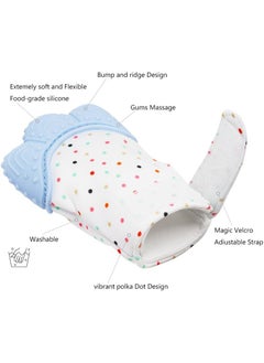 ORiTi 2 Pack Baby Teething Mittens Self Soothing Pain Relief Mitt, Stimulating Teether Toy, Prevent Scratches Protection Glove Unisex for 0-6 Months Baby (Blue)  - Image 4