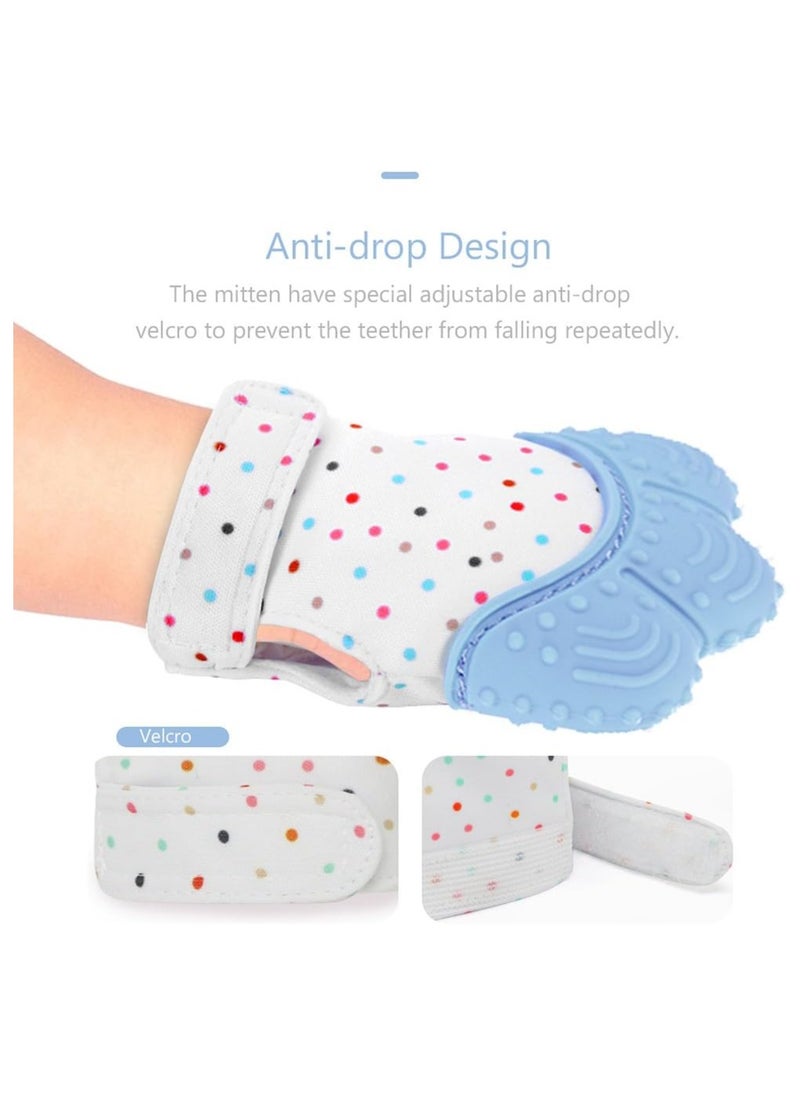 ORiTi 2 Pack Baby Teething Mittens Self Soothing Pain Relief Mitt, Stimulating Teether Toy, Prevent Scratches Protection Glove Unisex for 0-6 Months Baby (Blue)  - Image 3