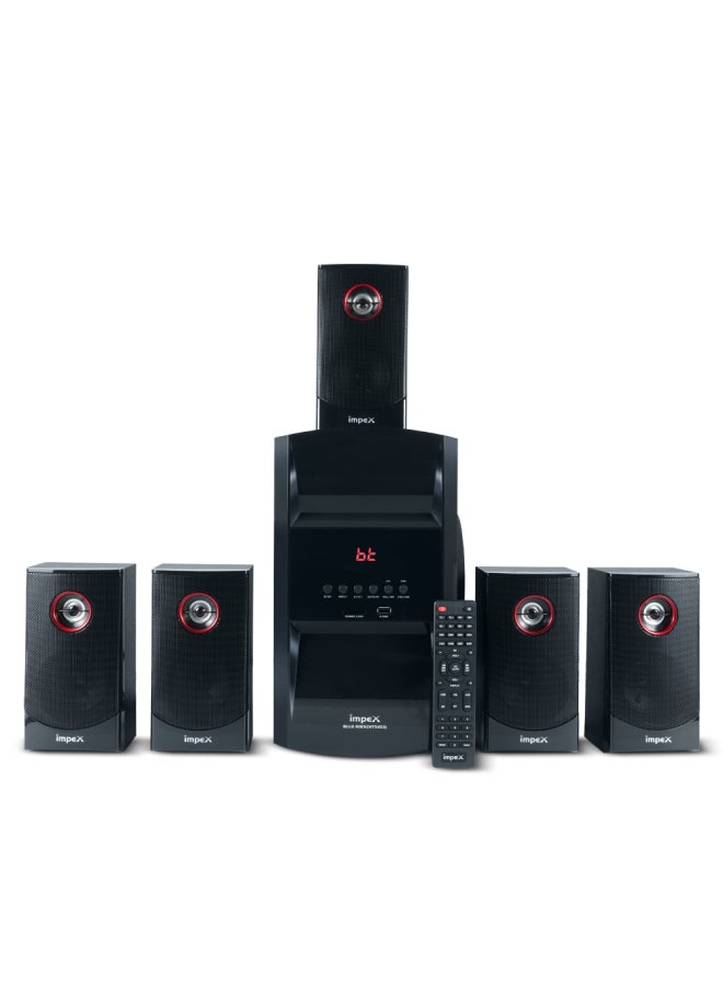 Impex Multimedia Speaker 5.1 | 14000W (PMPO) | Subwoofer 50W & Satellite Speakers 18W x5 | Multi-Channel Digital Amplifier | MP3 & WMA Music Support | FM Radio | 8" Subwoofer | Acoustimass Technology HT5103 Black - Image 1