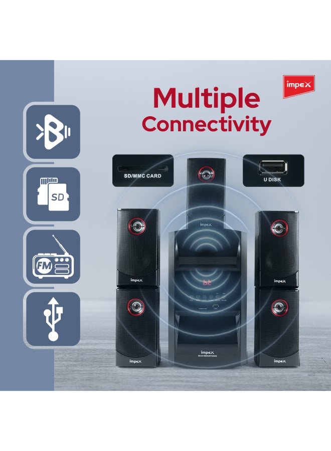 Impex Multimedia Speaker 5.1 | 14000W (PMPO) | Subwoofer 50W & Satellite Speakers 18W x5 | Multi-Channel Digital Amplifier | MP3 & WMA Music Support | FM Radio | 8" Subwoofer | Acoustimass Technology HT5103 Black - Image 5