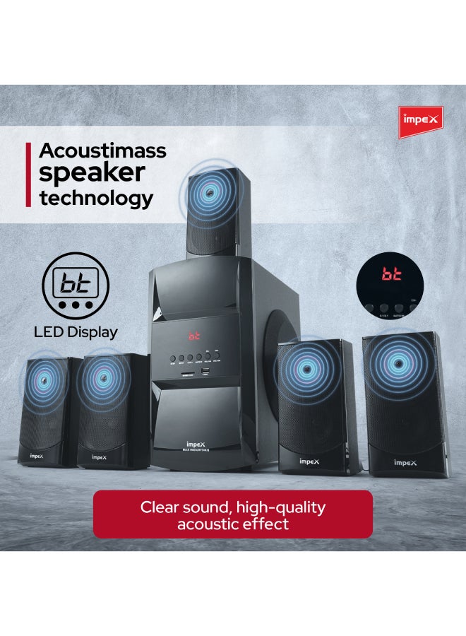 Impex Multimedia Speaker 5.1 | 14000W (PMPO) | Subwoofer 50W & Satellite Speakers 18W x5 | Multi-Channel Digital Amplifier | MP3 & WMA Music Support | FM Radio | 8" Subwoofer | Acoustimass Technology HT5103 Black - Image 4