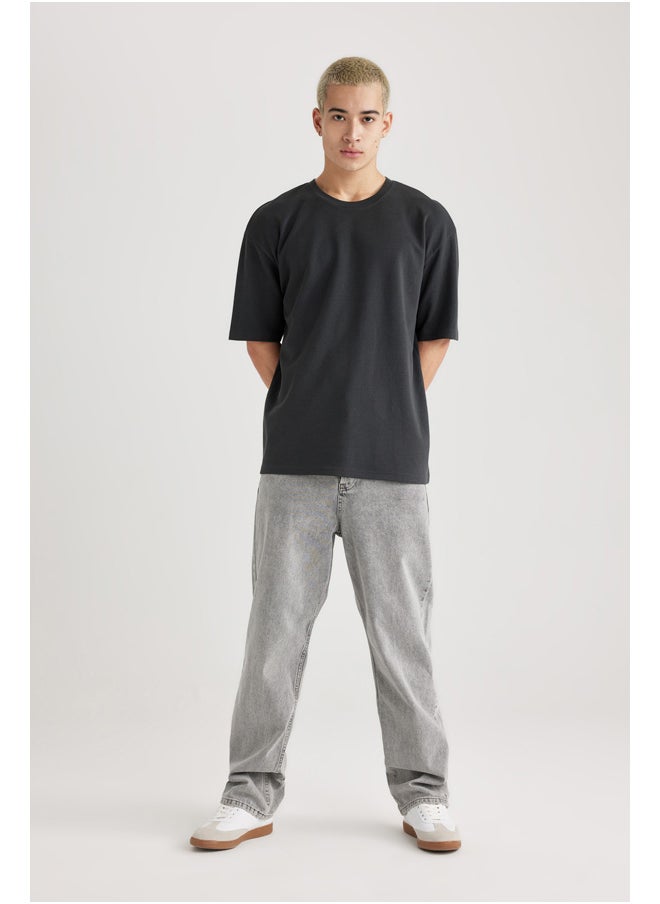 DeFacto - Man Oversize Fit Crew Neck Short Sleeve Knitted T-Shirt - Image 1