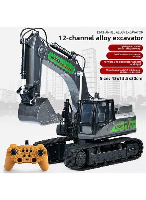 Remote Control Simulation Engineering Car Alloy Car Model Children's Toy Car Excavator Suit Hot Toy Wholesale-Color:Alloy-twelve-way Gray Excavator [color Box]-Scale:[top Configuration] 3 Sets Of Charging Sets