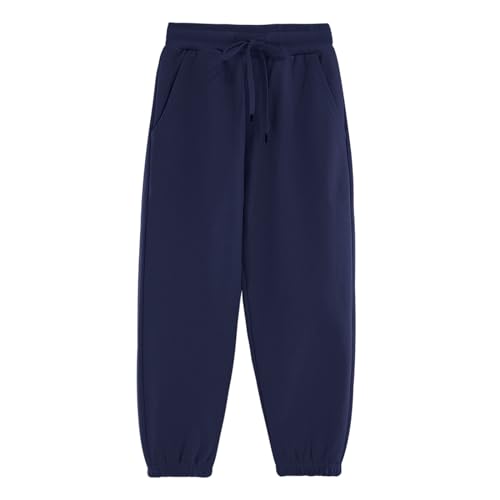 ACESTAR Kids Unisex Plain Sweatpants Cotton Drawstring Casual Pull-on Jogger Pants for Boys or Girls (Navy Blue,160/13-14Years) - Image 1
