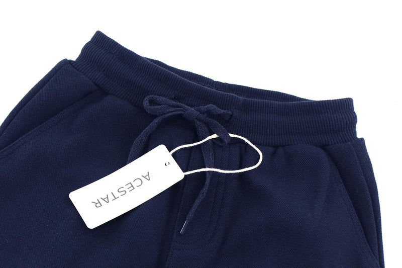 ACESTAR Kids Unisex Plain Sweatpants Cotton Drawstring Casual Pull-on Jogger Pants for Boys or Girls (Navy Blue,160/13-14Years) - Image 2