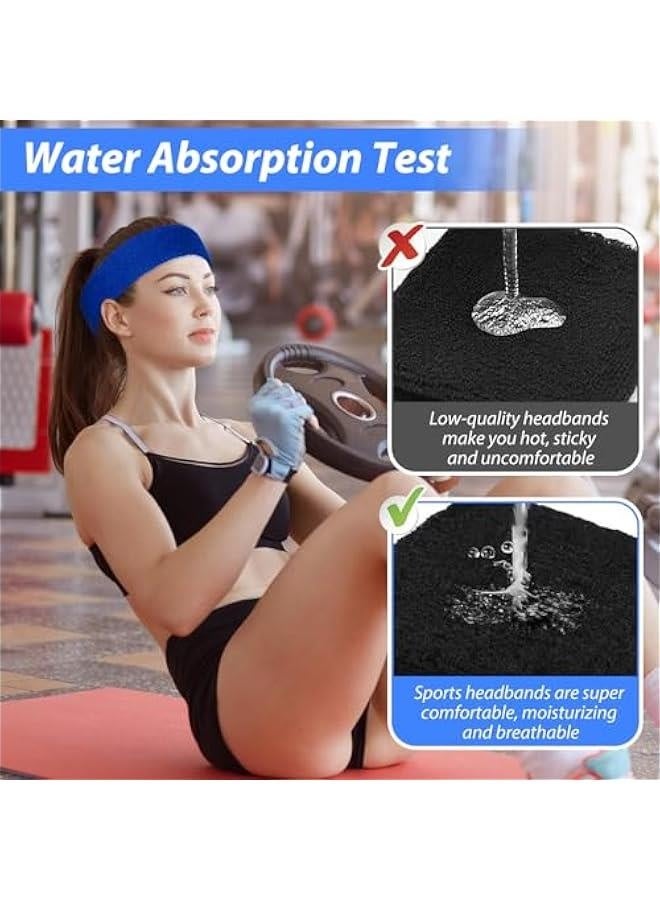 Generic Sports Sweatbands, 4PCS Stretchy Non Slip Athletic Headbands Wicking Towel Terry Cloth Sweat Bands for Workout Running Basketball Tennis Gym Yoga Jogging - Image 2
